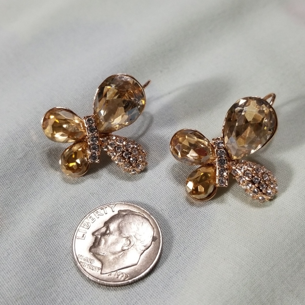Brown crystal butterfly earrings